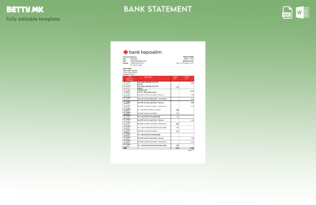 модерен стил, шаблон ексел за извод од банка на Израел Банка Хапоалим